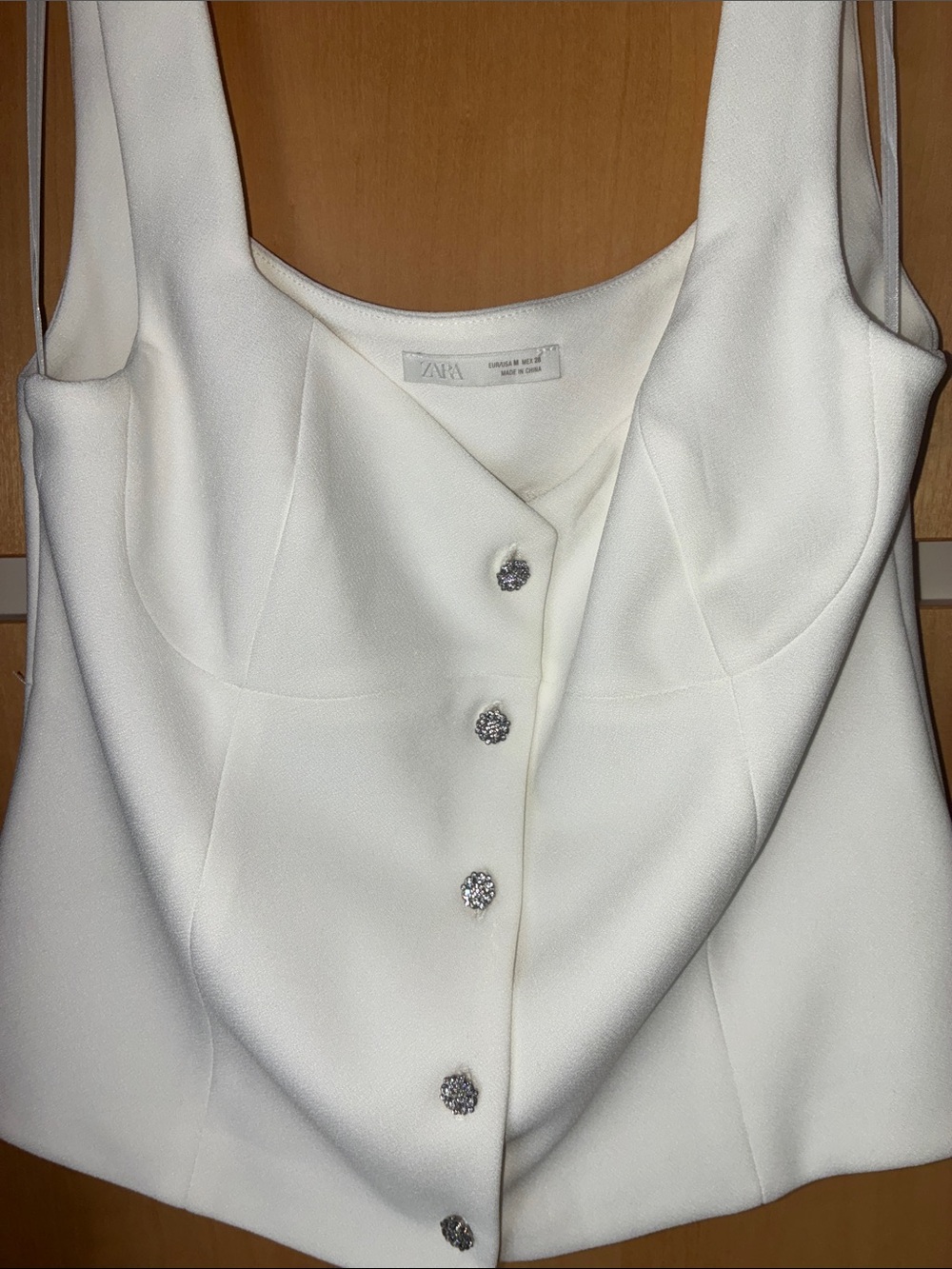 Zara white Sleeveless Button-Front Bustier Top